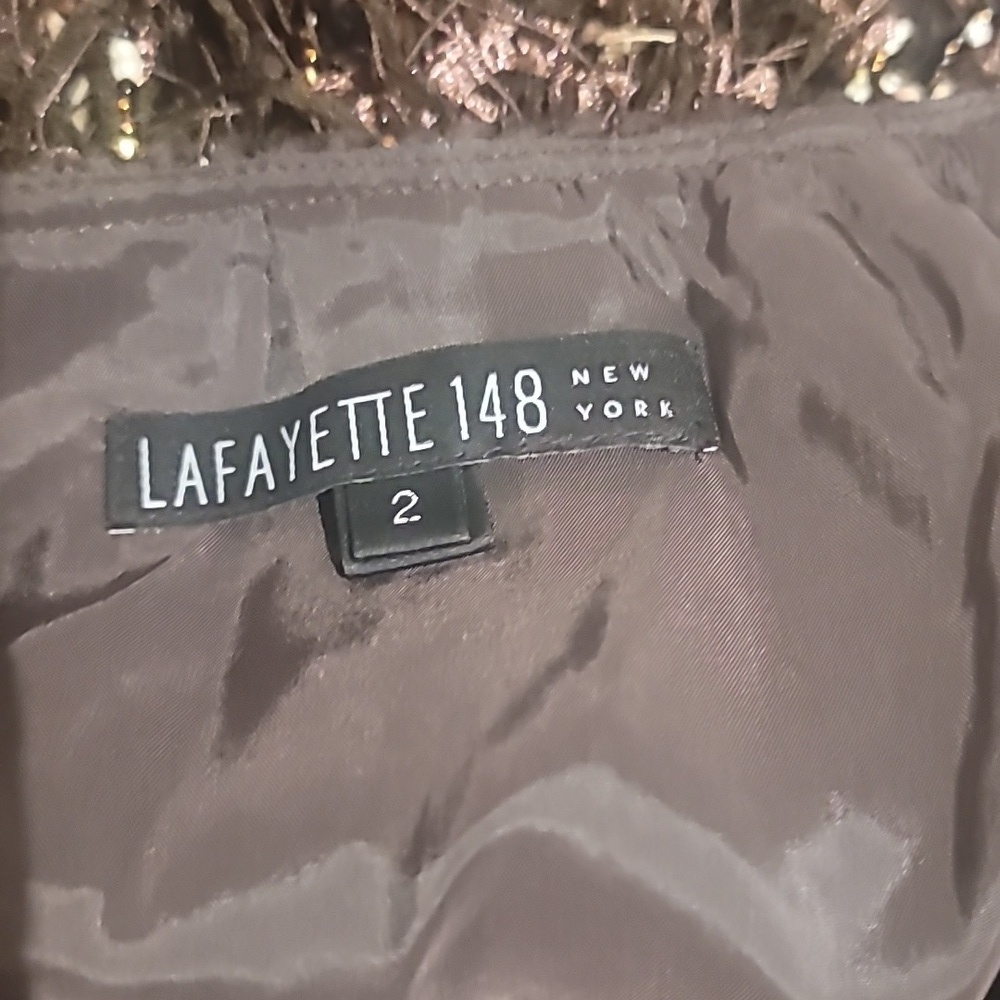 Lafayette 148 New York Tweed Wool Blend Brown Skirt With Embellished Hem Sz 2 - Picture 8 of 9